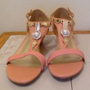NEW Pink Bellini Wedge-heeled T-strap sandals Size 8
